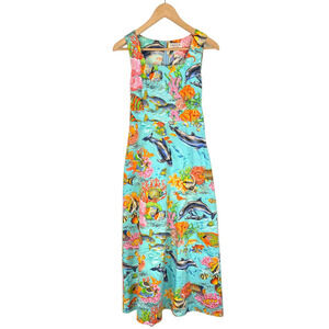 Vintage 80s An Original By Terri K Gill Sleeveless Midi Dress Sealife Fish Small